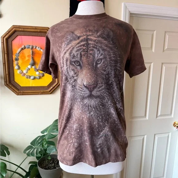 Wild Tiger Graphic Brown Tie Dye Women's Tee - Picture 3 of 9